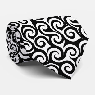 Faux soie cravate Tourbillon abstrait noir et bl