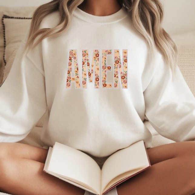 Faux Stitched Floral “Amen” Christian Sweatshirt (Créateur téléchargé)