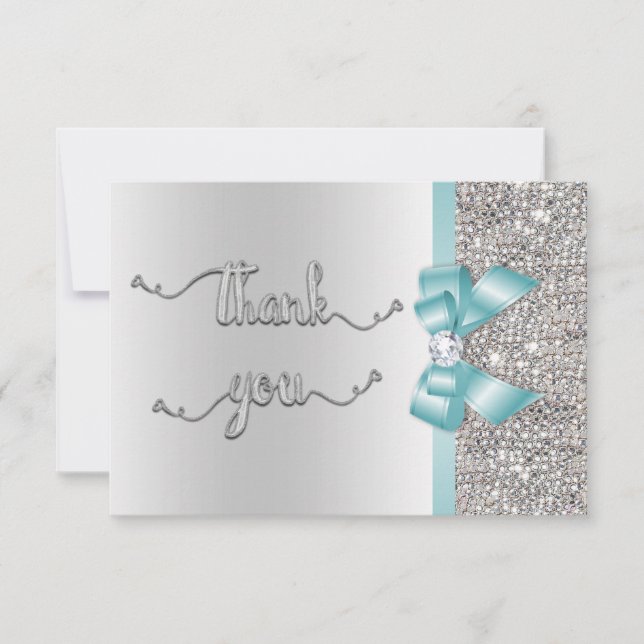 Faux Turquoise Bow Silver Sequins Merci Mariage (Devant)