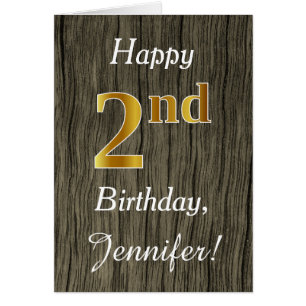 Faux Wood, Faux Gold 2e anniversaire + Nom personn