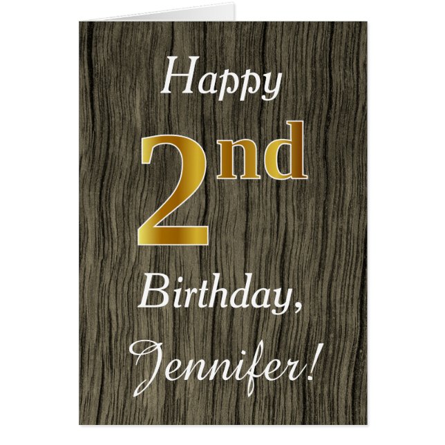 Faux Wood, Faux Gold 2e anniversaire + Nom personn (Devant)