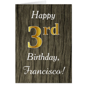 Faux Wood, Faux Gold 3e anniversaire + Nom personn