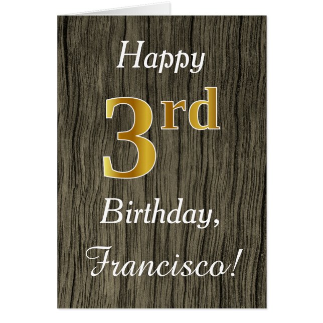 Faux Wood, Faux Gold 3e anniversaire + Nom personn (Devant)