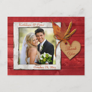 FAUX Wood, Feuille, carte postale Merci coeur