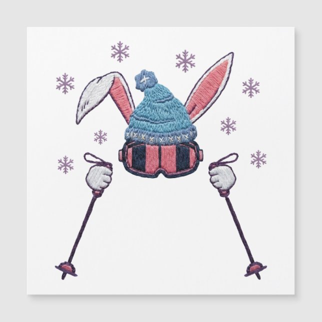 Faux yarn skiing rabbit winter humor (Devant)
