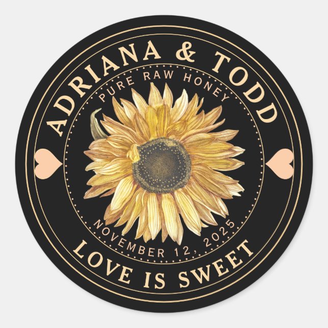 Faveur mariage tournesol avec coeur miel Étiquette (Devant)