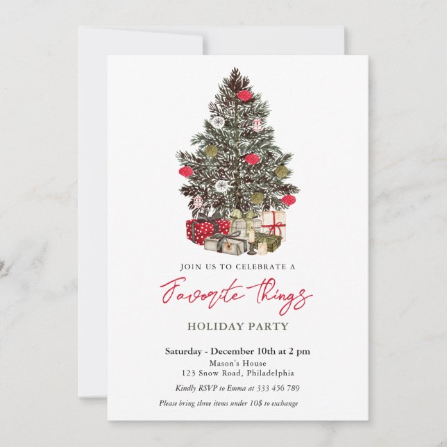 Favoris Fête cadeau échange de cadeaux Invitation (Devant)
