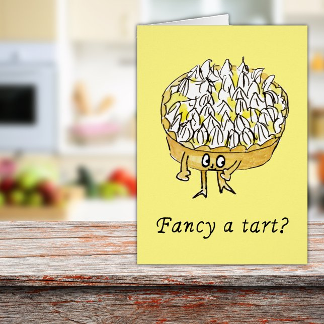 Favorise une tarte Funny Citron meringue Citation  (Lemon meringue pie cute cartoon art with funny word play quote fancy a tart greetings card)