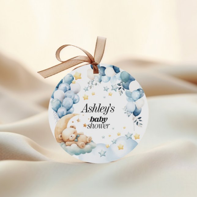 Favoriser les étiquettes Baby shower Bleu ours Bal (Créateur téléchargé)