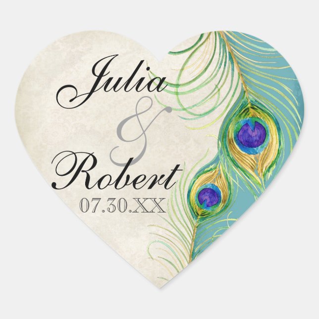 Favoriser Sticker Cadeau - Peacock Feathers Mariag (Devant)