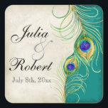 Favoriser Sticker Cadeau - Peacock Feathers Mariag<br><div class="desc">Il s'agit d'un sceau ou d'un autocollant Favor élégant et sophistiqué. Il allie le meilleur de la tradition et la fraîcheur du contemporain. Le mélange d'arrière - plans peints à la main avec des touches de dentelle et une aquarelle contemporaine des plumes de paon peintes à la main par Audrey...</div>