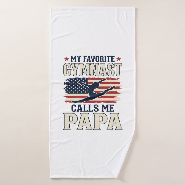 Favorite Gymnast Calls Me Papa Patriotic Vintage S (Serviette de bain)