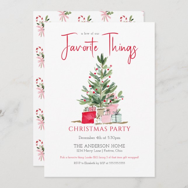 Favorite Things Christmas Party Invitation (Devant / Derrière)
