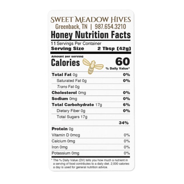 FDA Conforme Nutrition Honey Étiquette 2023 (Devant)