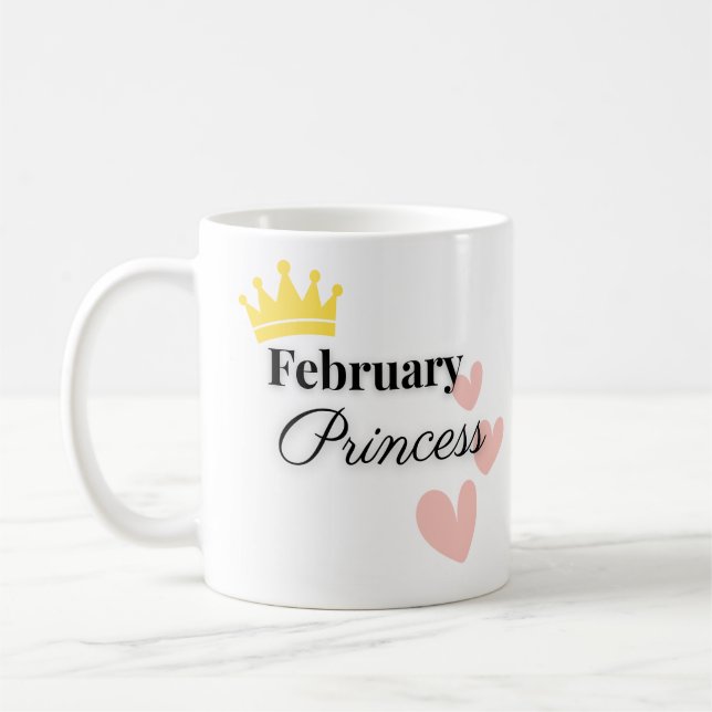 February Princess Mug – Gold Crown & Hearts Design (Gauche)