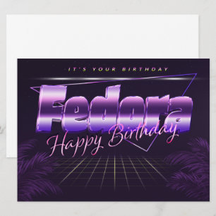 Fedora prénom nom carte rétro lilas anniversaire
