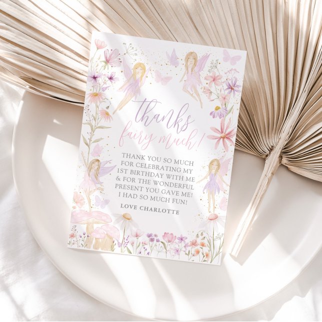 Fée 1er anniversaire Filles Carte de remerciements (Fairy 1st Thank You Card | Girl's 1st Birthday)