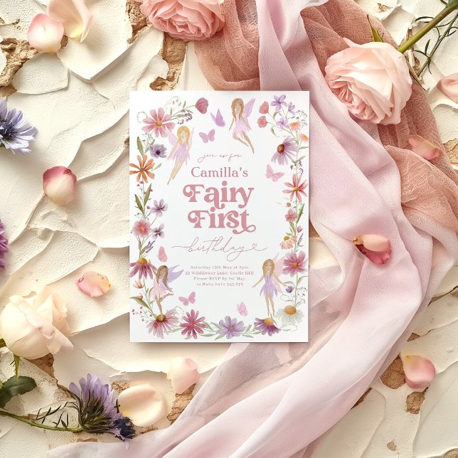 Fée 1er Anniversaire Invitation Fée Premières fill (Fairy First Birthday | Fairy Themed 1st Birthday Invitation)