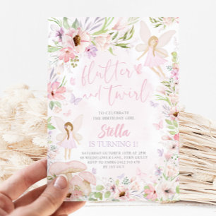 Fée 1er Anniversaire Invitation Flutter & Twirl Pi