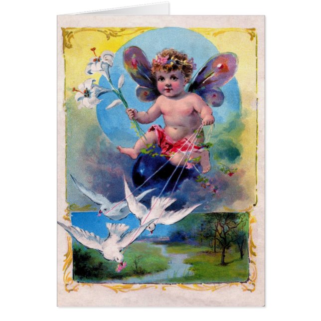 FÉE BÉBÉ AVEC DES COLOMBES ,Saphir Bleu (Devant)