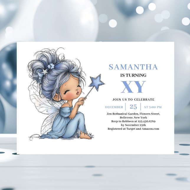 Fée Bleue Caprice Invitation Magique pour le 2ème  (Whimsy Blue Fairy Girl 2nd Birthday Magic invitation)
