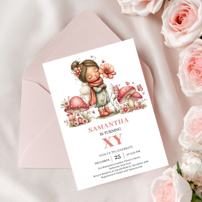 Fée Bloom 5e Anniversaire Invitation Florale Blush (Bloom Fairy 5th Birthday Blush Floral Invitation)