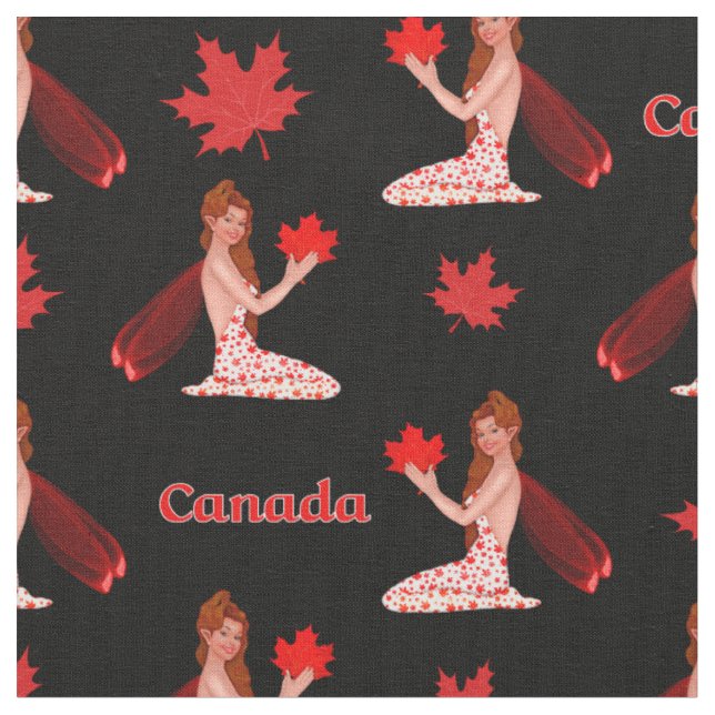 Fée canadienne Mapleleaf sur tissu noir (Fermer)