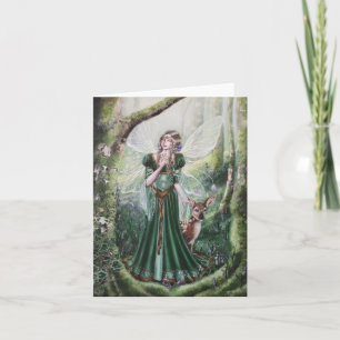 Fée de bois avec carte de voeux fawn