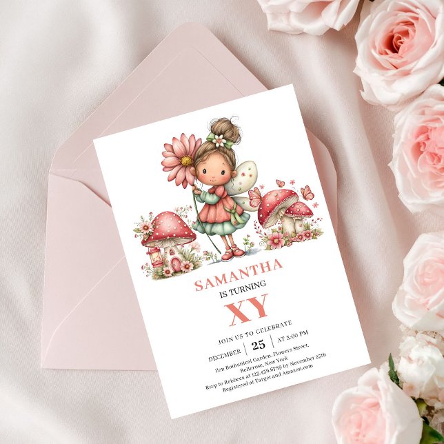 Fée de Dreamland Invitation Rose Poudré pour son 5 (Dreamland Fairy 5th Birthday Blush Pink Invitation)