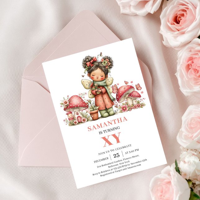 Fée de Fairyland 3ème Anniversaire Invitation Fleu (Fairyland Fairy 3rd Birthday Pink Flowers Invite)