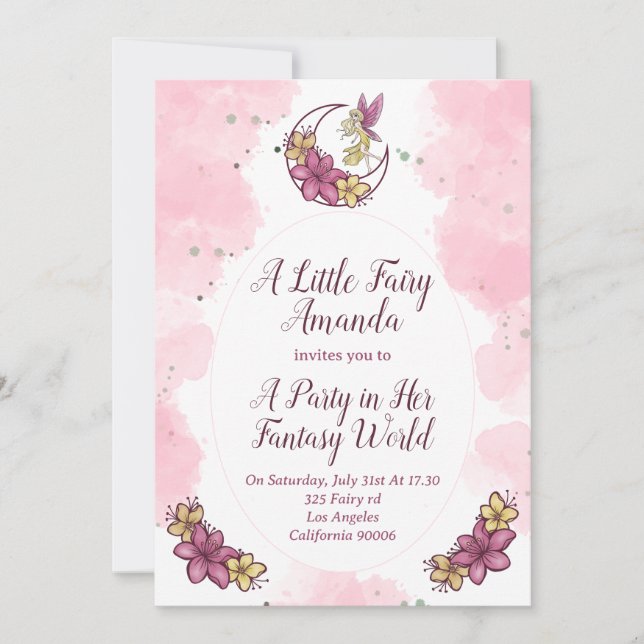 Fée de fantaisie mignonne sur invitation de fête d (Devant)