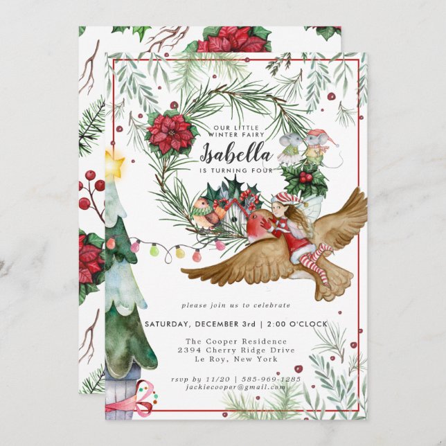 Fée de forêt d'hiver Invitation d'anniversaire (Devant / Derrière)