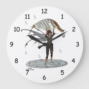 Fée De Pluie Garçon Avec Horloge Mur Feuille
