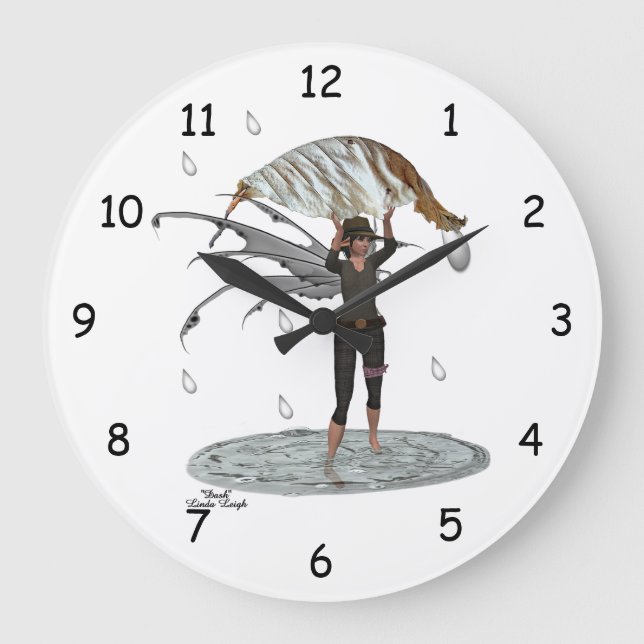 Fée De Pluie Garçon Avec Horloge Mur Feuille (Recto)