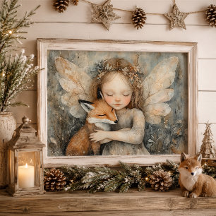 Fée des bois et renard, décoration murale fantaisi