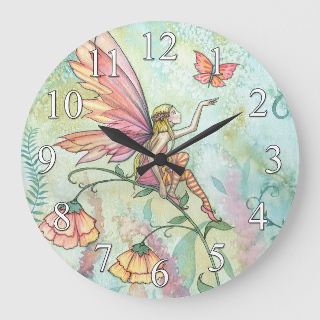 Fée des fleurs et horloge papillon par Molly Harri (Recto)