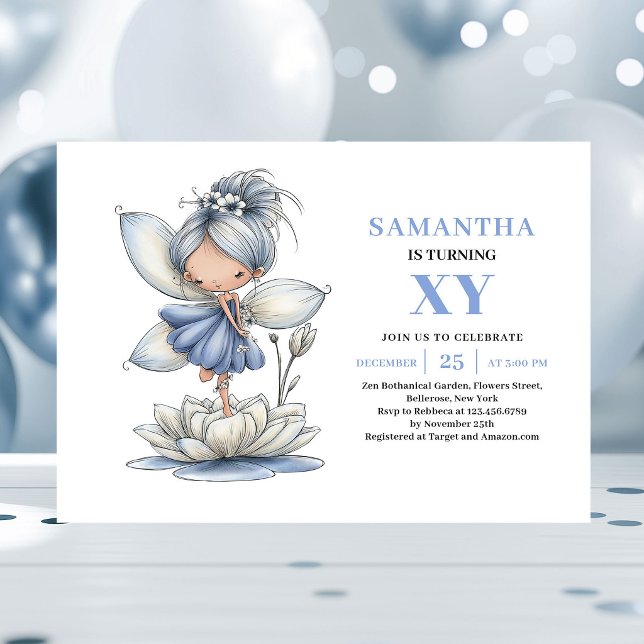 Fée Douce Bleue Fille 6ème Anniversaire Invitation (Soft Blue Fairy Girl 6th Birthday Pastel invitation)