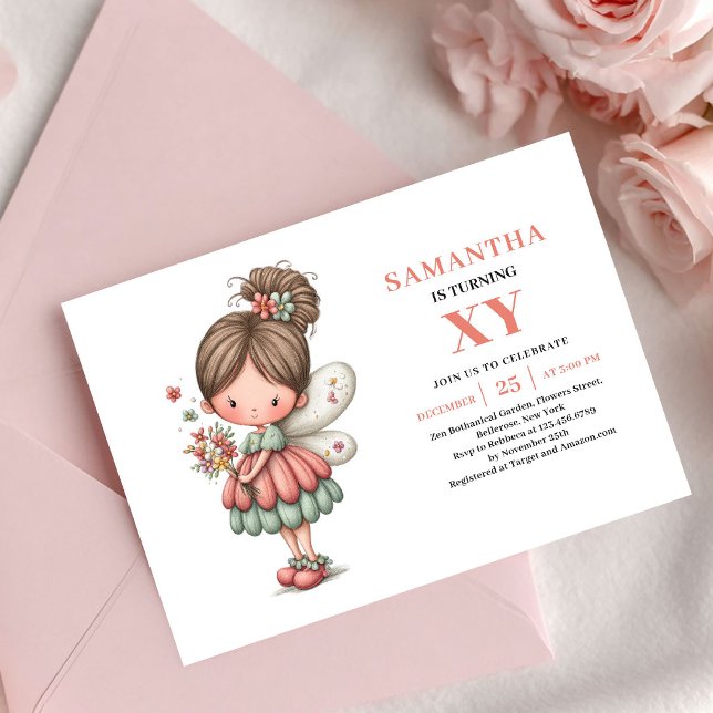 Fée du soleil Invitation d'anniversaire rose paste (Sunshine Fairy Girl Birthday Pink Pastel invitation)