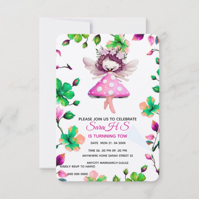 Fée Editable Anniversaire Invitation, Fée Annivers (Devant)