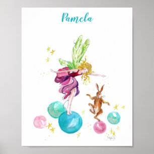 Fée Enjouée sur des Ballons Colorés avec Affiche d