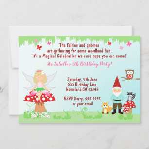 Fée et Gnome Fête en Forêt INVITATION