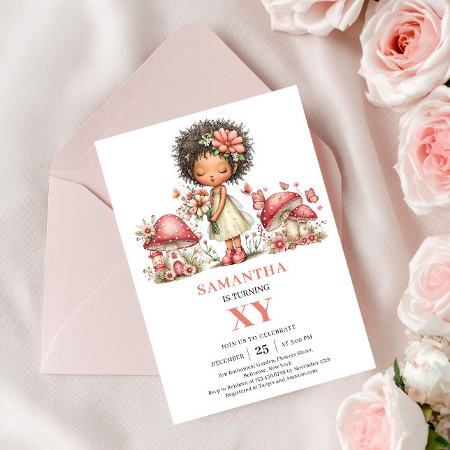 Fée Étincelle 6ème Anniversaire Invitation Champig (Sparkle Fairy 6th Birthday Pink Mushroom Invitation)