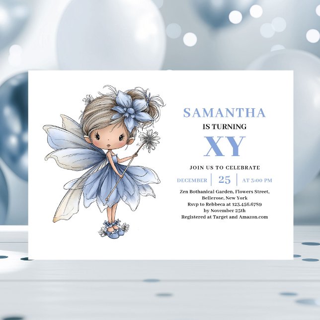 Fée Fantastique Bleue Invitation Pastel pour 2ème  (Fantasy Blue Fairy Girl 2nd Birthday Pastel invitation)