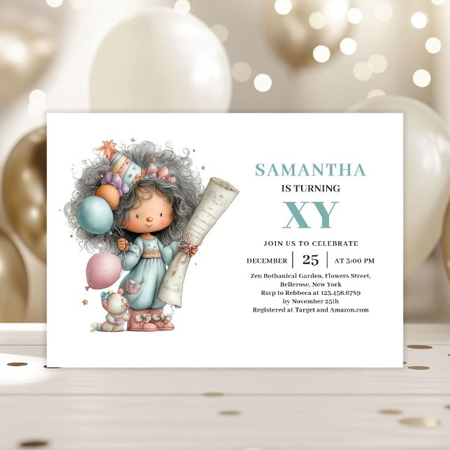Fée Fille 8e Anniversaire Douce Invitation Fantais (Fairy Girl 8th Birthday Cute Pastel Whimsy invitation)