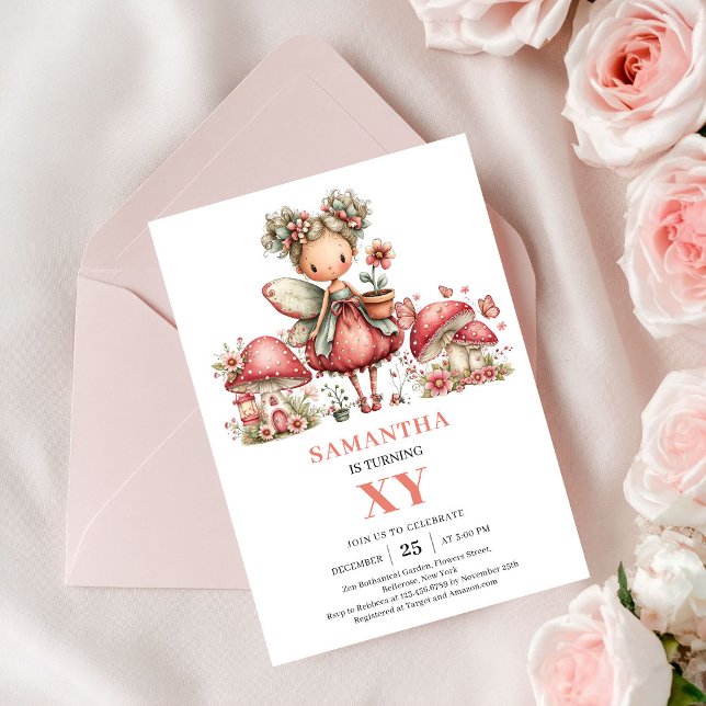 Fée Fleurissante Invitation Florale Rose pour le 2 (Blossom Fairy 2nd Birthday Blush Floral Invitation)