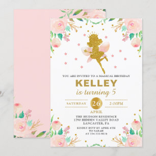 Fée Invitation Anniversaire Rose Floral Girl Party