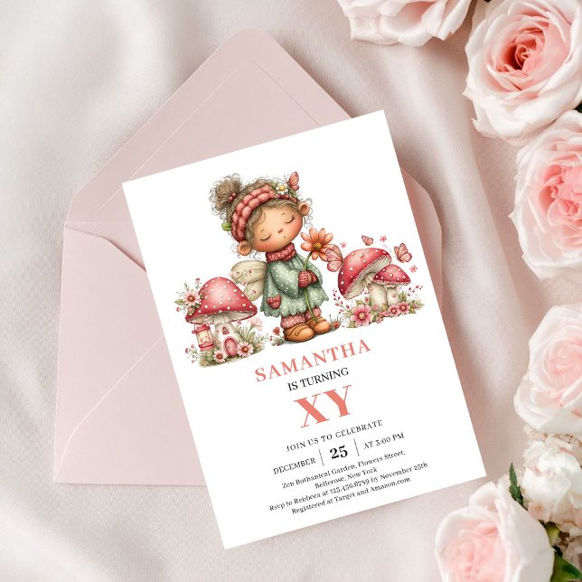 Fée Magique 4ème Anniversaire Invitation Florale P (Magical Fairy 4th Birthday Pastel Floral Invitation)