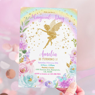 Fée magique Arc-en-ciel Floral Invitation d'annive