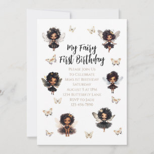 Fée Papillon Anniversaire Invitation Afro Fairy