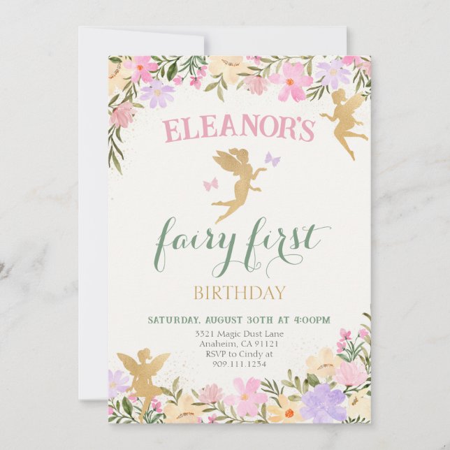 Fée Premier anniversaire fées Invitation (Devant)